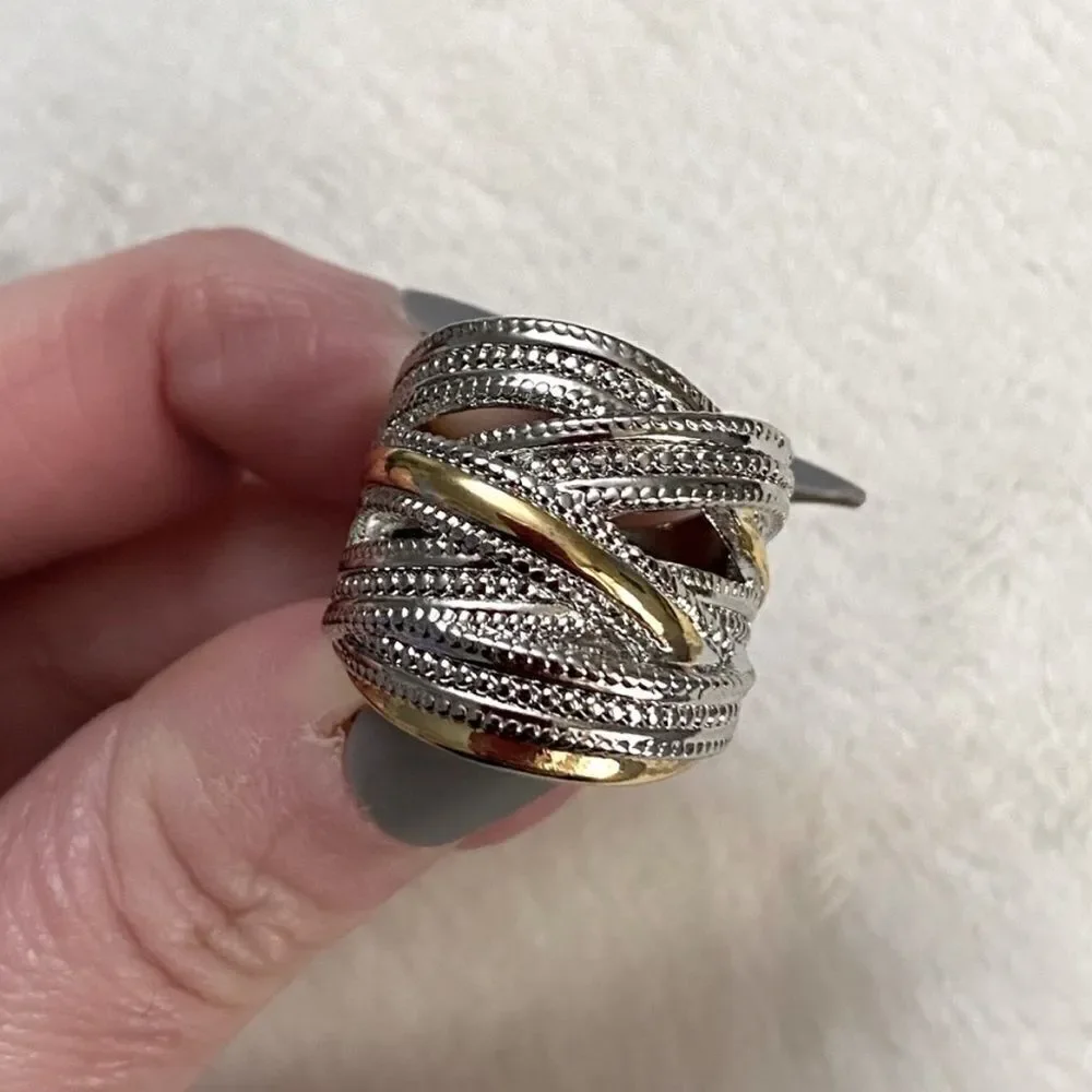 The Designer 2 Tone 925 Silver Statement Ring size 6